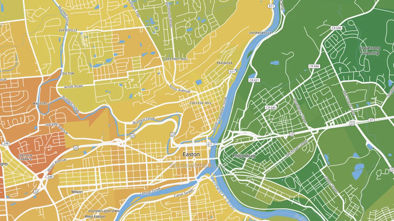 College Hill, Easton, PA Map of Vehicle Theft Rates