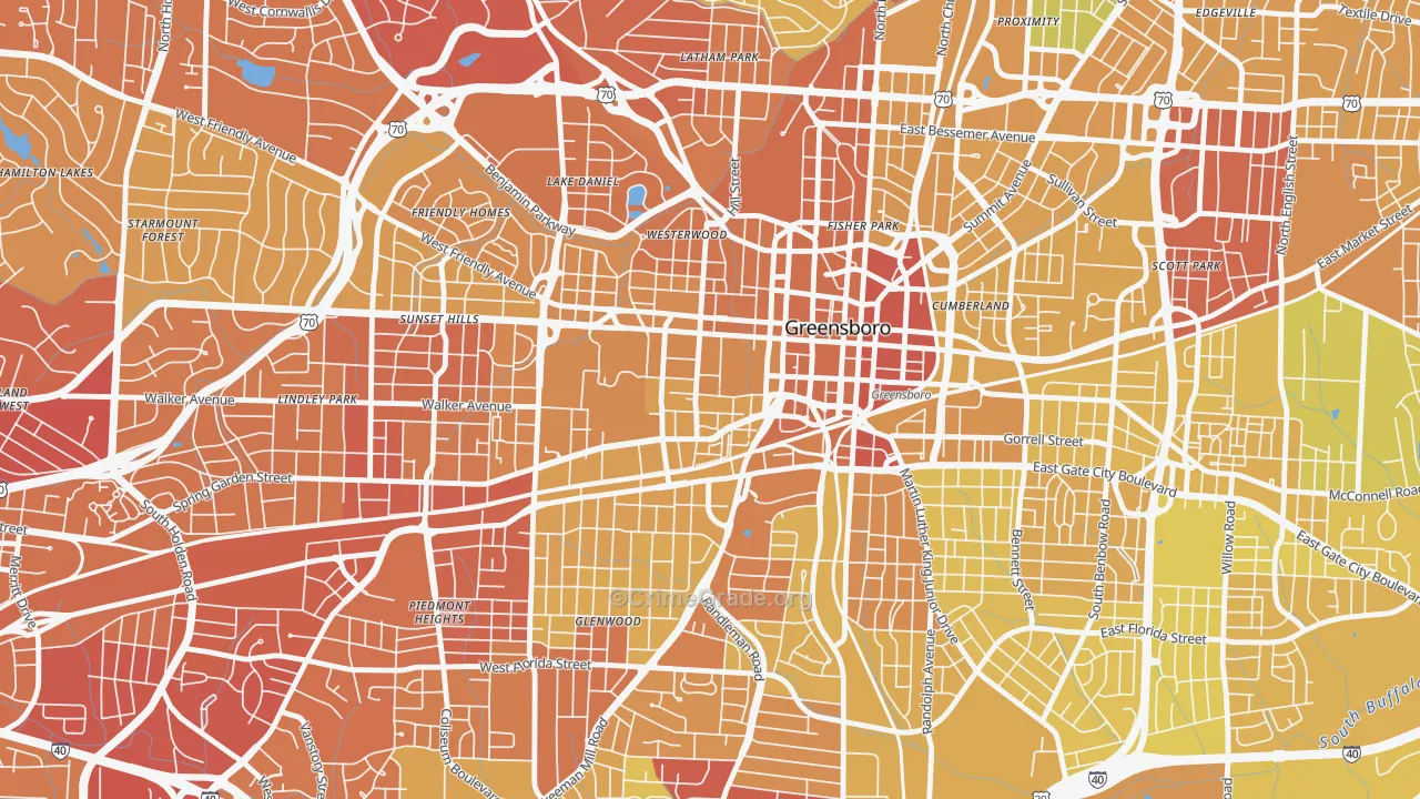 College Hill, Greensboro, NC Map of Vehicle Theft Rates