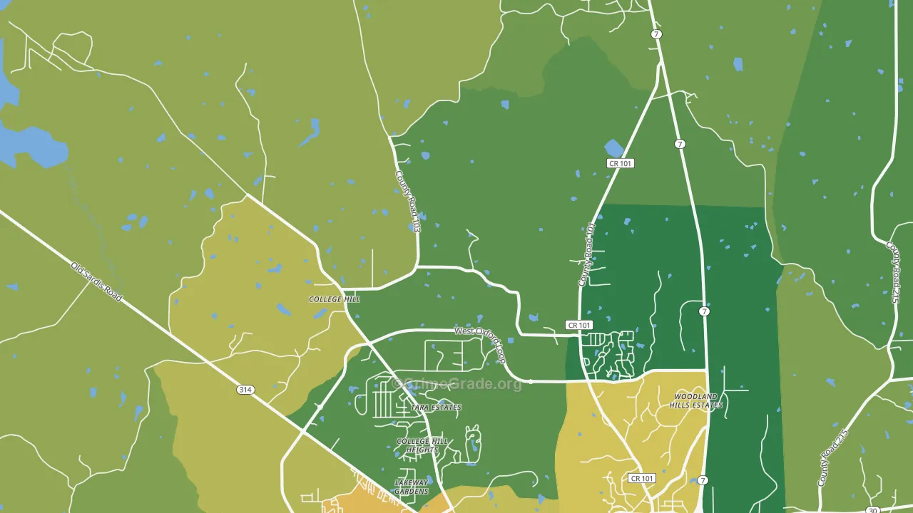 College Hill, MS Map of Vehicle Theft Rates