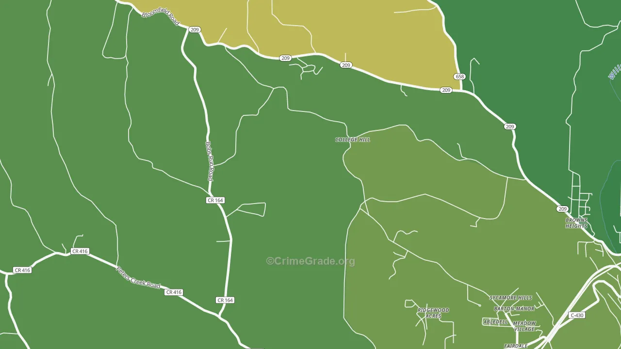 College Hill, OH Map of Vehicle Theft Rates