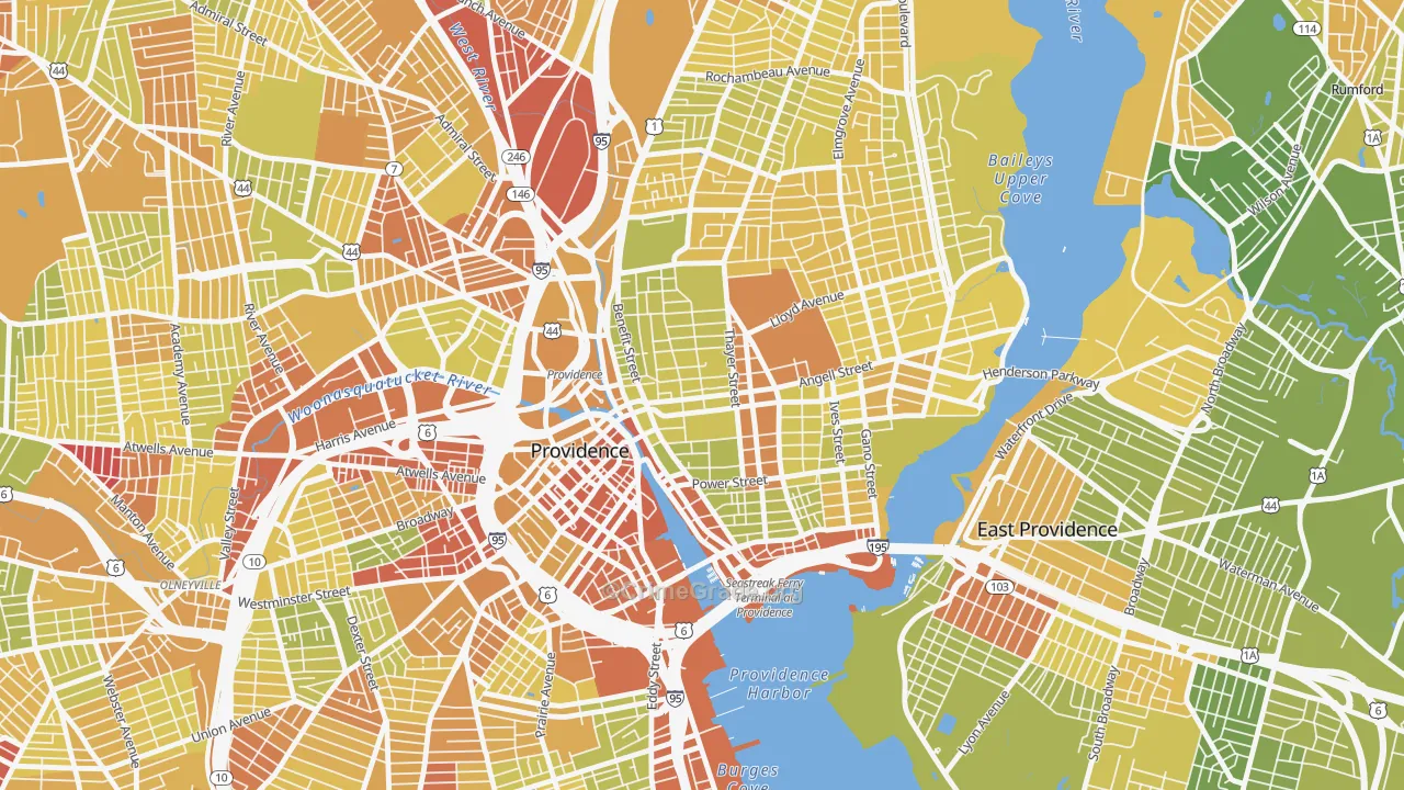 College Hill, Providence, RI Map of Vehicle Theft Rates