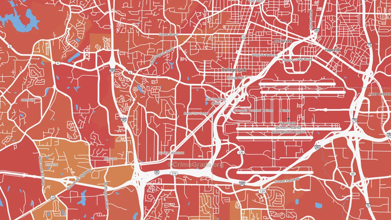 College Park, GA Map of Vehicle Theft Rates