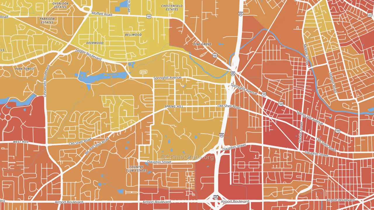 College Park, Mobile, AL Map of Vehicle Theft Rates