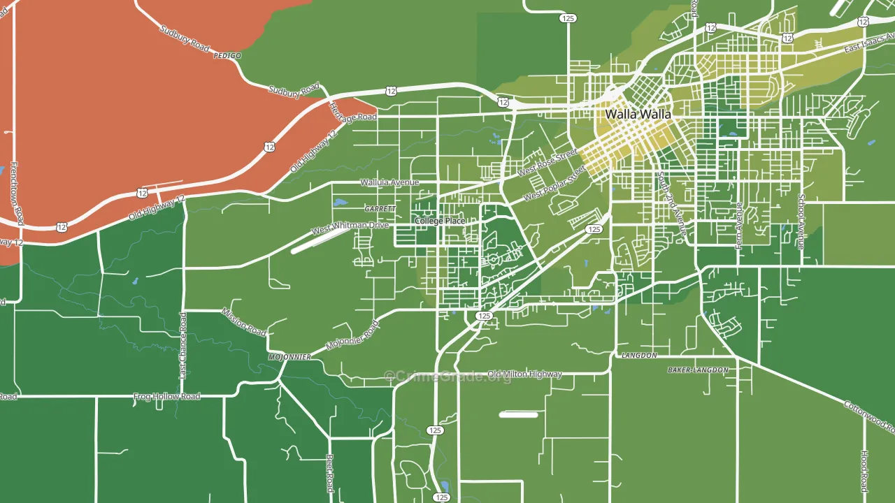 College Place, WA Map of Vehicle Theft Rates