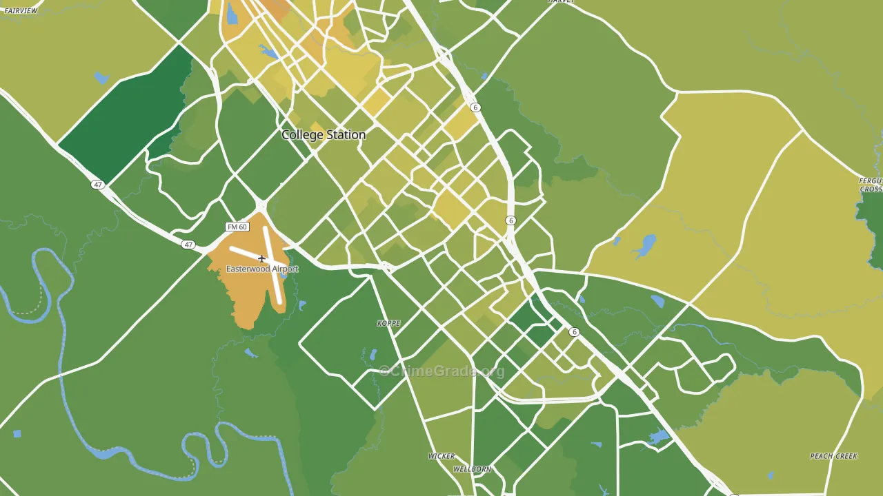 College Station, TX Map of Vehicle Theft Rates