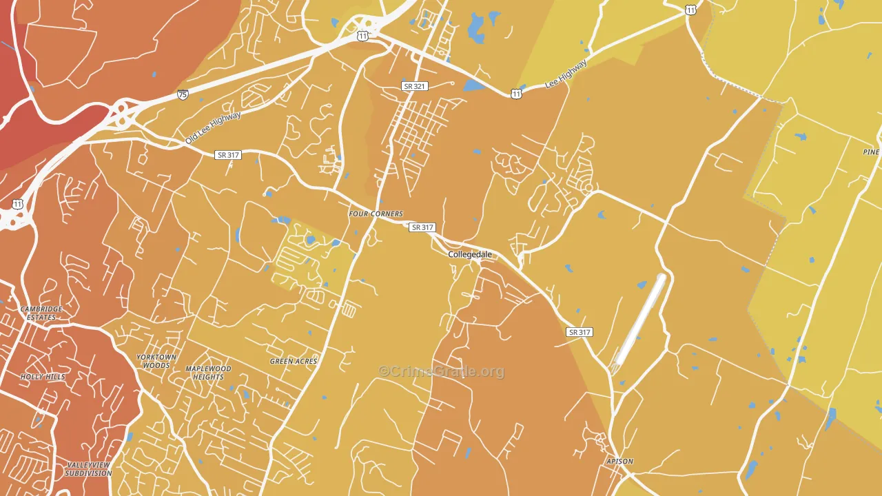 Collegedale, TN Map of Vehicle Theft Rates