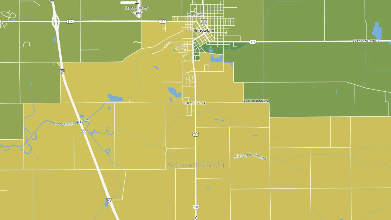 Collegeville, IN Map of Vehicle Theft Rates