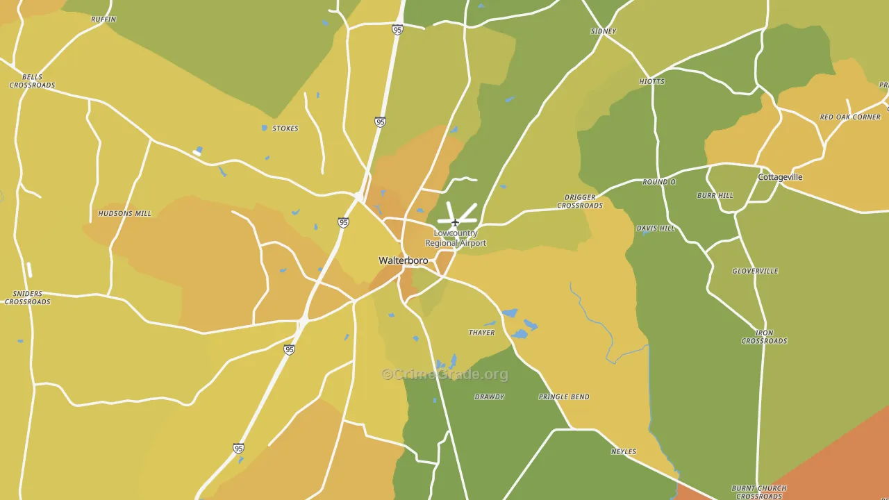 Colleton County, SC Map of Vehicle Theft Rates