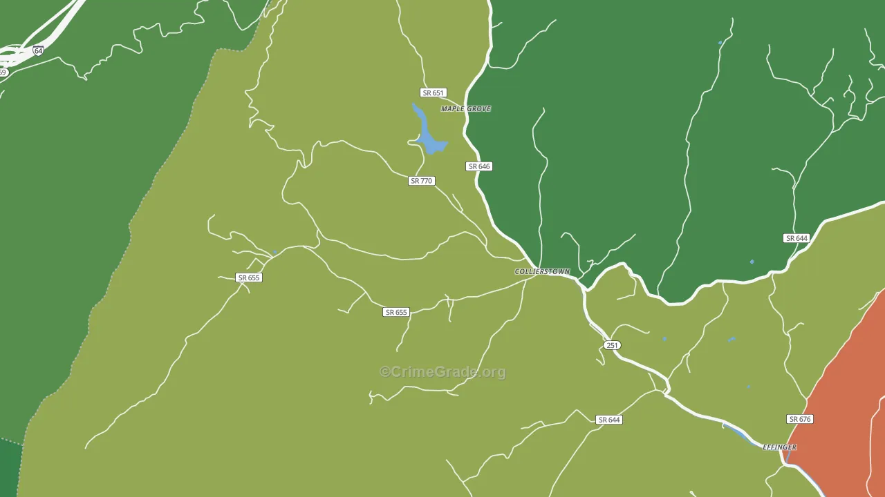 Collierstown, VA Map of Vehicle Theft Rates