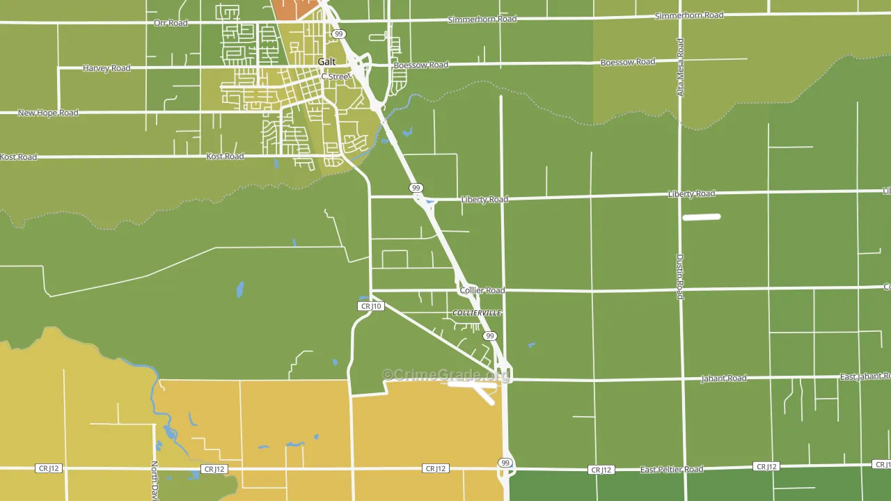 Collierville, CA Map of Vehicle Theft Rates
