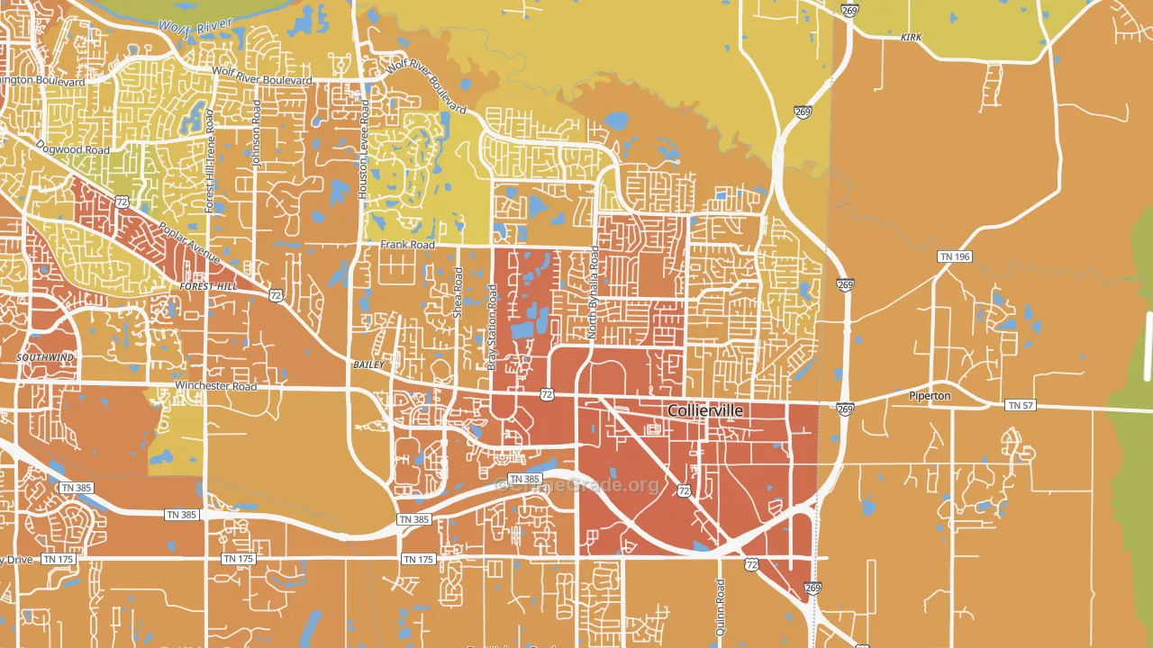 Collierville, TN Map of Vehicle Theft Rates