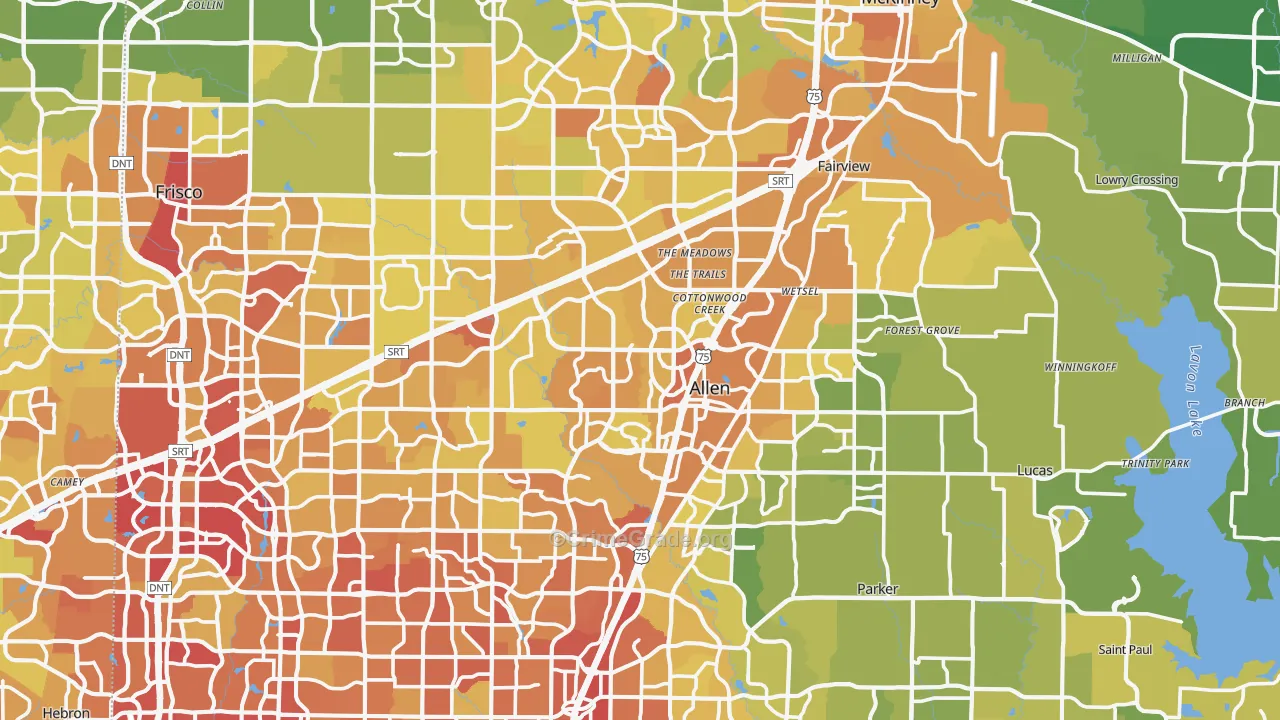 Collin County, TX Map of Vehicle Theft Rates