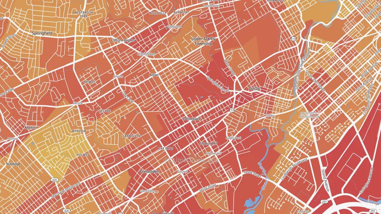 Collingdale, PA Map of Vehicle Theft Rates