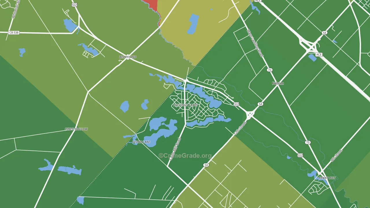 Collings Lakes, NJ Map of Vehicle Theft Rates