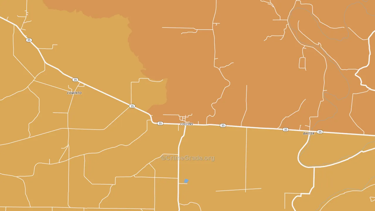 Collins, AR Map of Vehicle Theft Rates