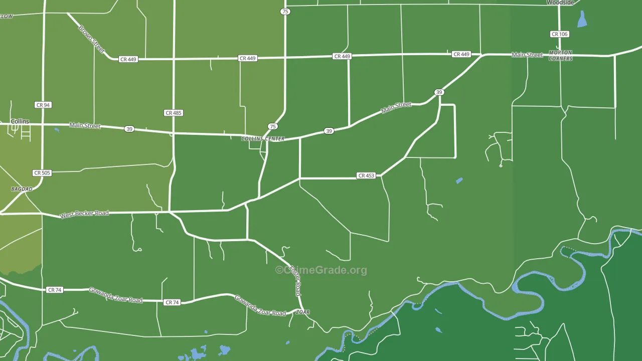 Collins Center, NY Map of Vehicle Theft Rates