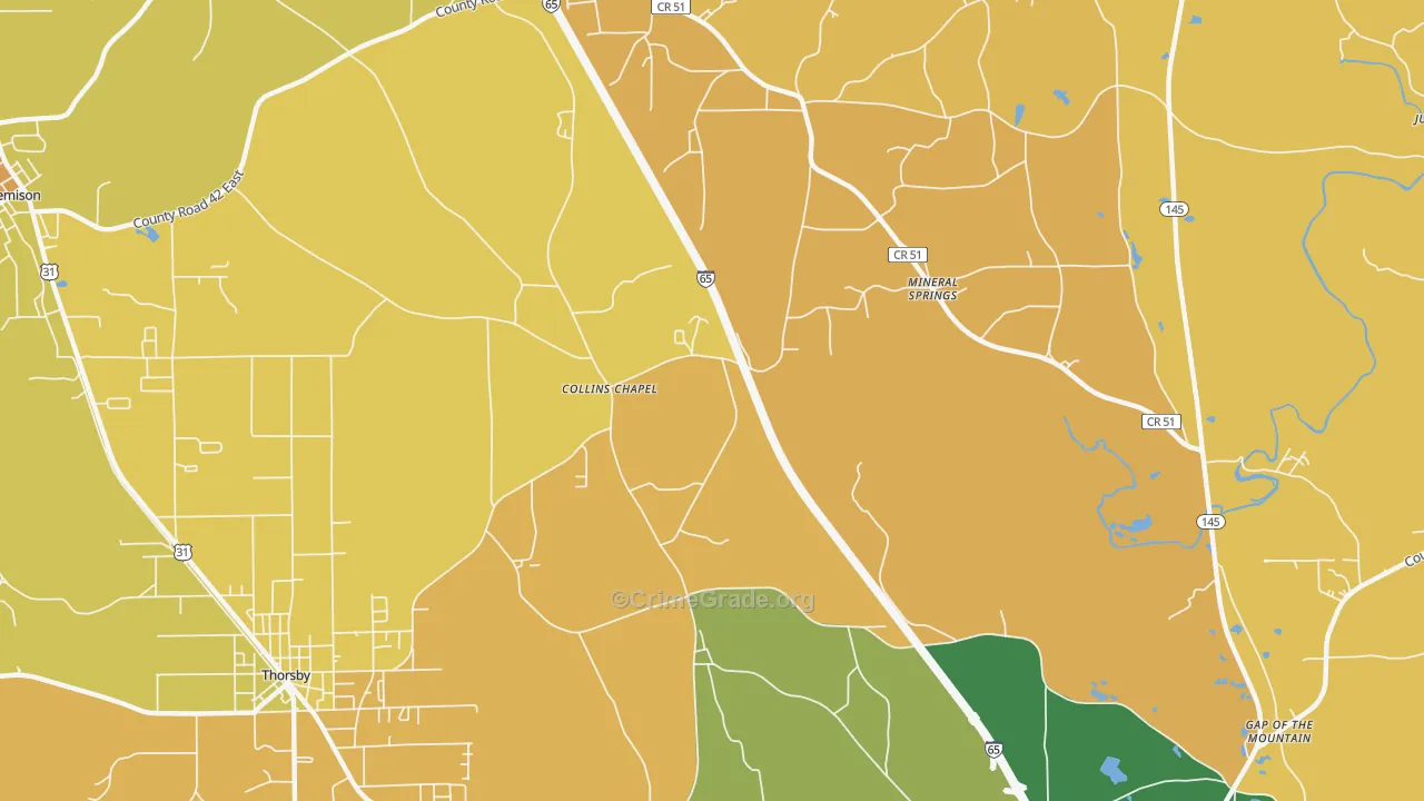 Collins Chapel, AL Map of Vehicle Theft Rates