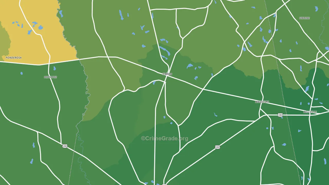 Collins, GA Map of Vehicle Theft Rates