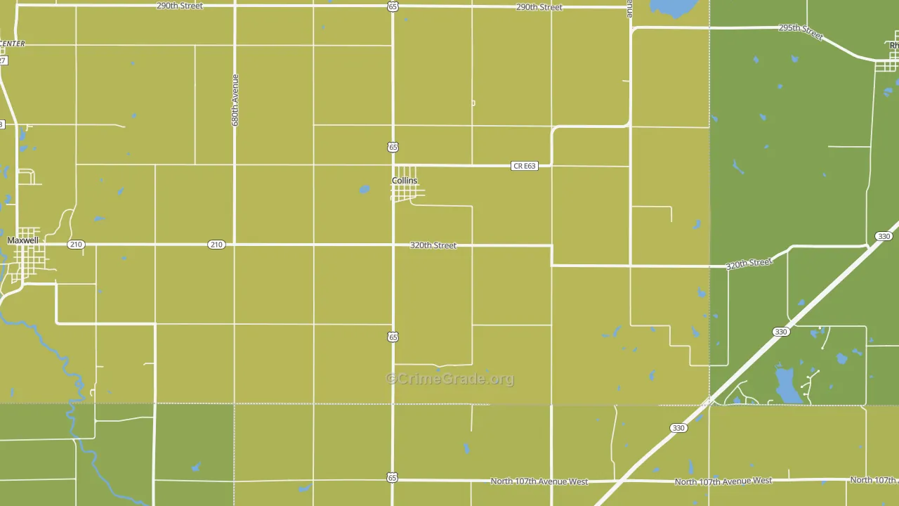 Collins, IA Map of Vehicle Theft Rates