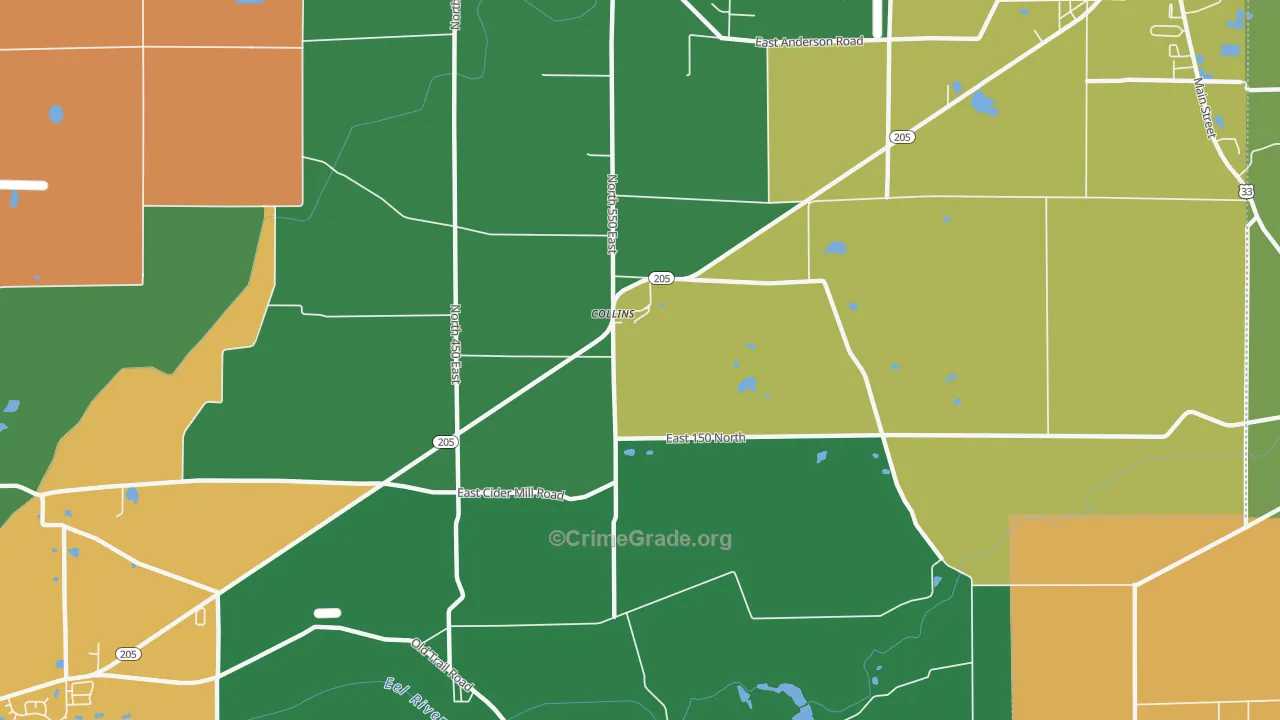 Collins, IN Map of Vehicle Theft Rates
