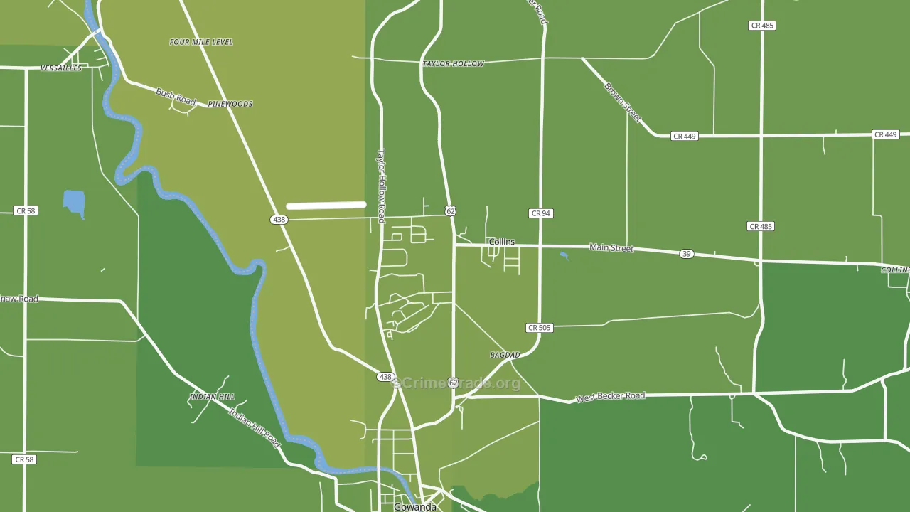 Collins, NY Map of Vehicle Theft Rates