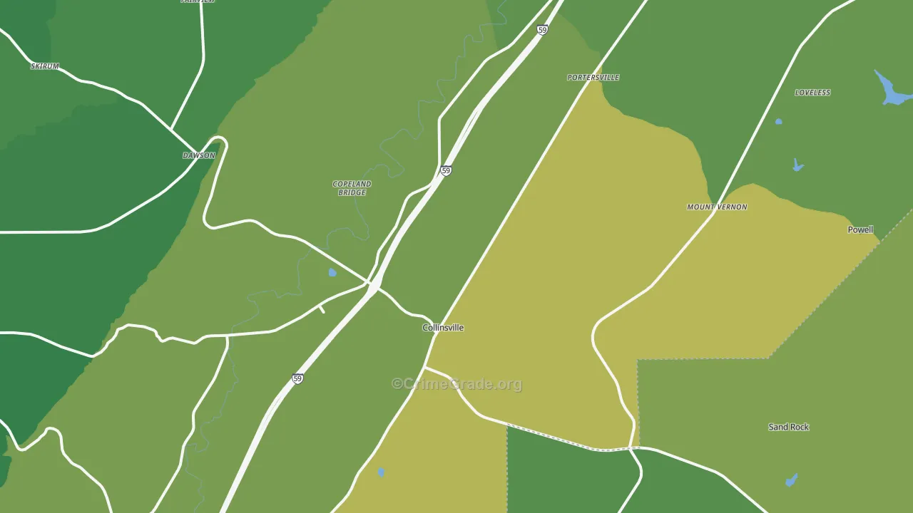Collinsville, AL Map of Vehicle Theft Rates