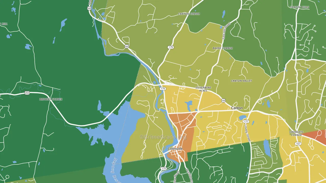 Collinsville, CT Map of Vehicle Theft Rates