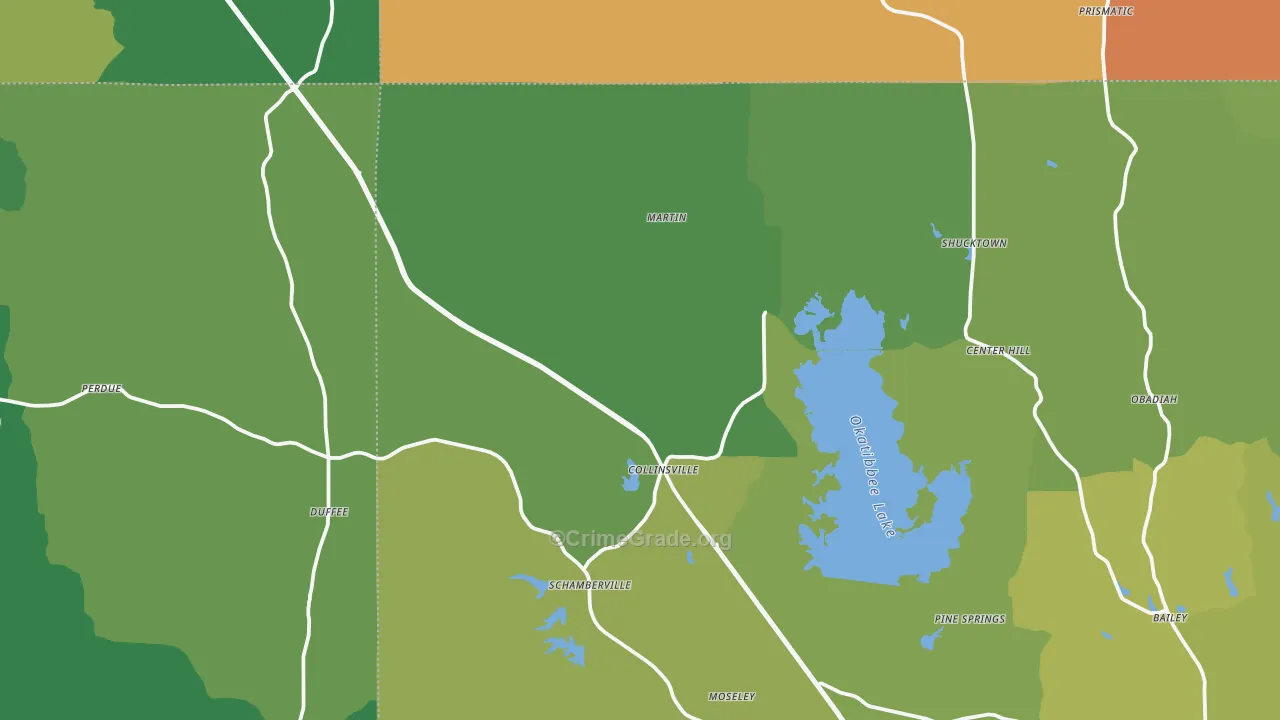 Collinsville, MS Map of Vehicle Theft Rates
