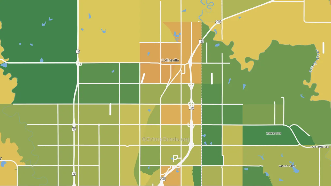Collinsville, OK Map of Vehicle Theft Rates