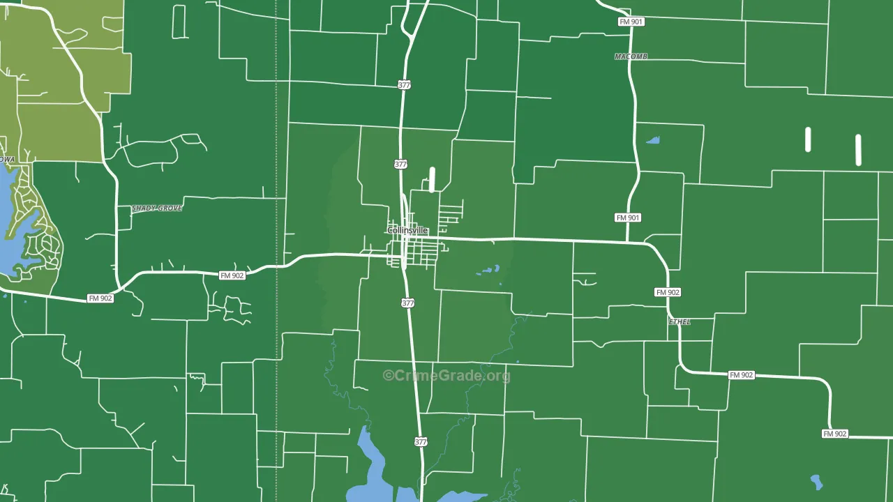 Collinsville, TX Map of Vehicle Theft Rates