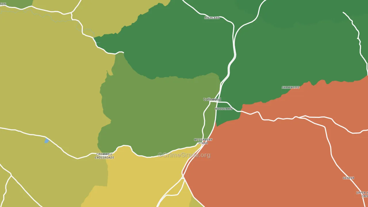 Collinwood, TN Map of Vehicle Theft Rates