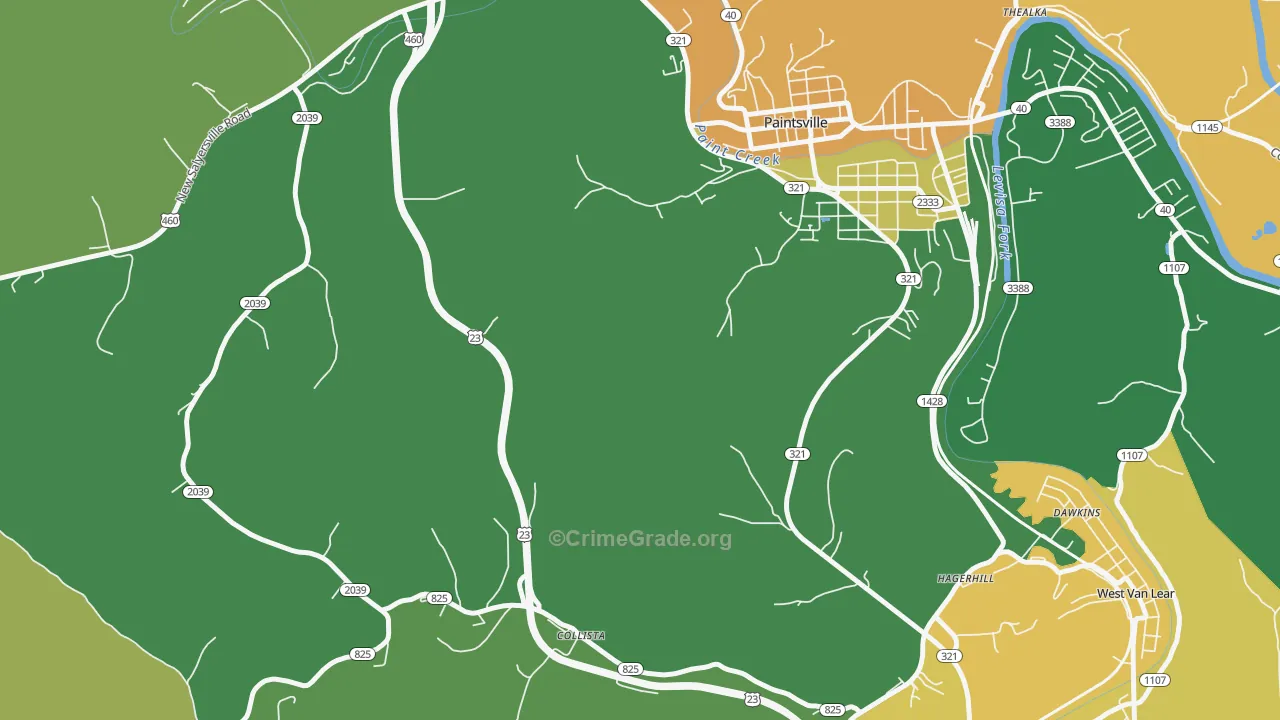Collista, KY Map of Vehicle Theft Rates