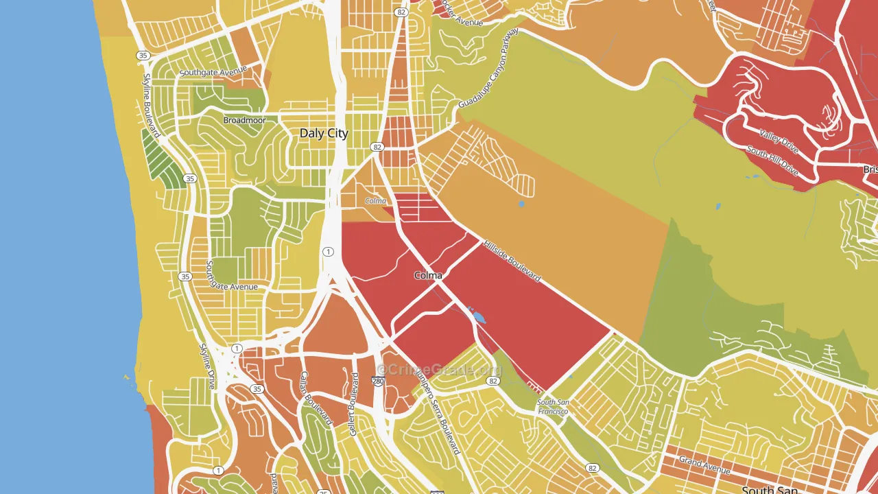 Colma, CA Map of Vehicle Theft Rates