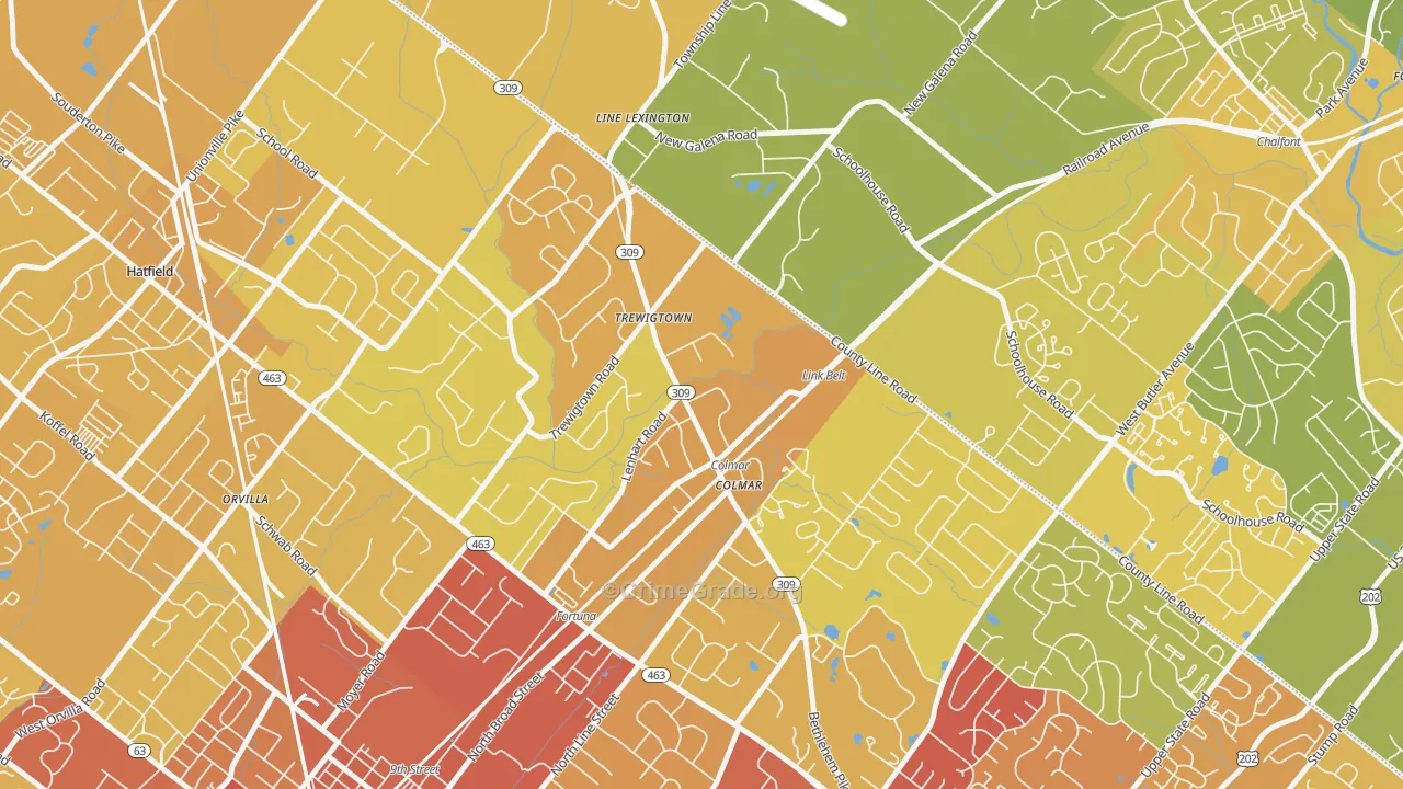 Colmar, PA Map of Vehicle Theft Rates