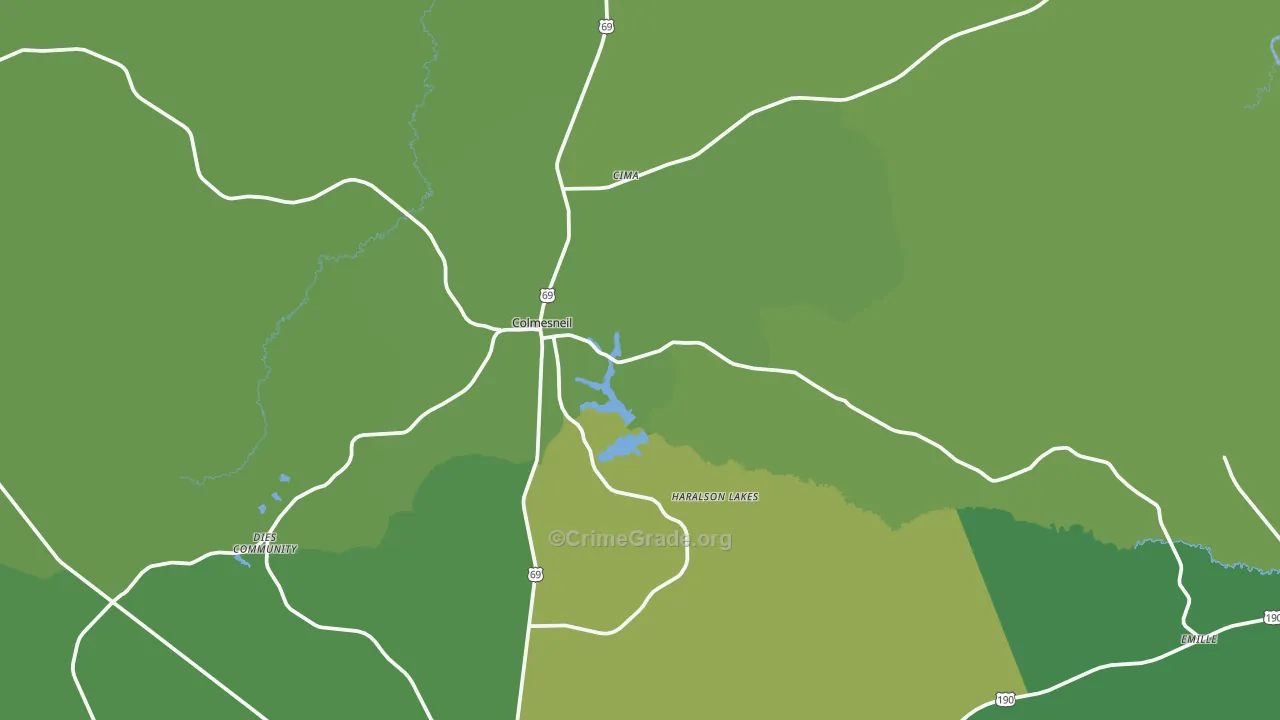 Colmesneil, TX Map of Vehicle Theft Rates