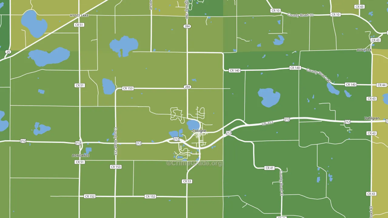 Cologne, MN Map of Vehicle Theft Rates