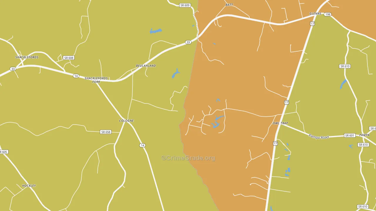 Cologne, VA Map of Vehicle Theft Rates