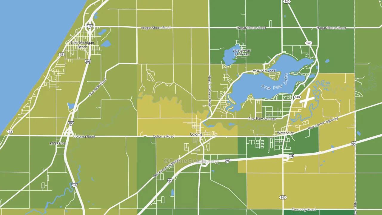 Coloma, MI Map of Vehicle Theft Rates