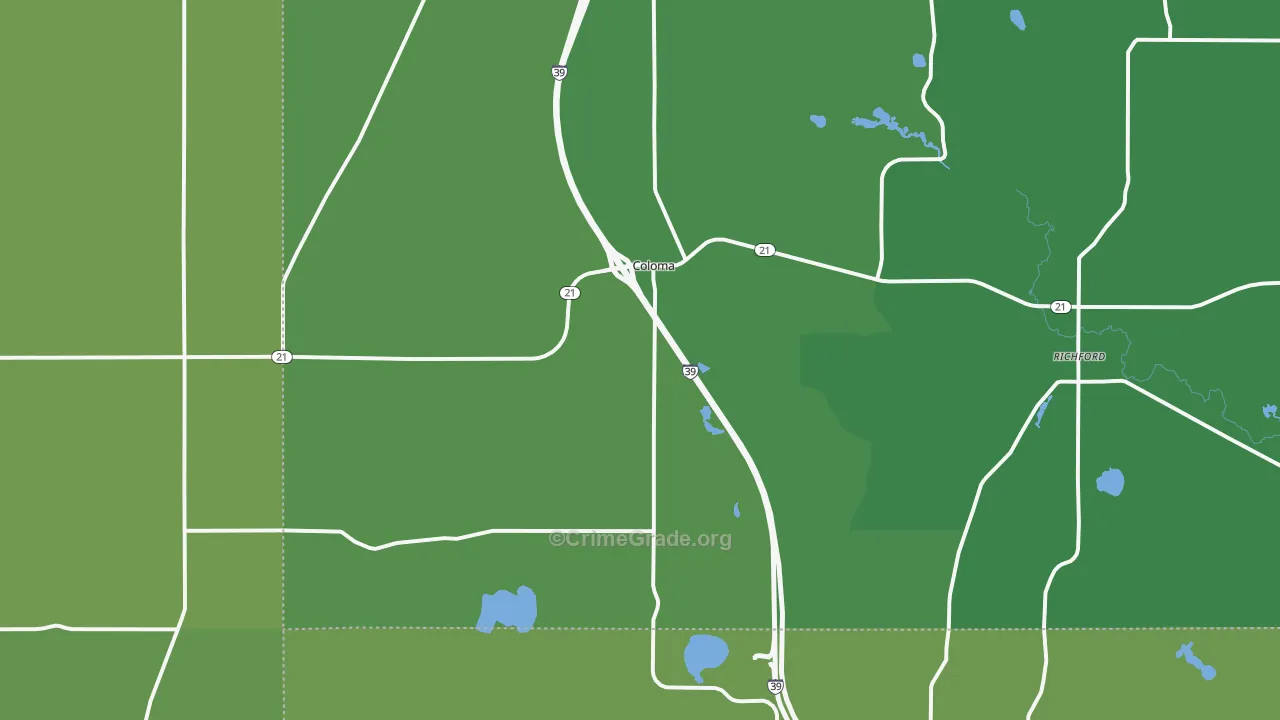 Coloma, WI Map of Vehicle Theft Rates