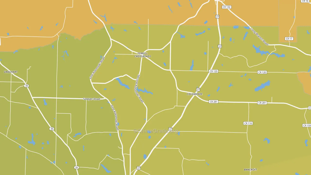 Colomokee, GA Map of Vehicle Theft Rates