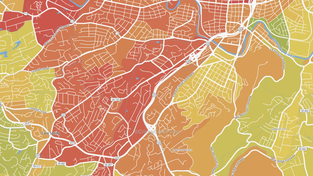 Colonial Avenue Area, Roanoke, VA Map of Vehicle Theft Rates