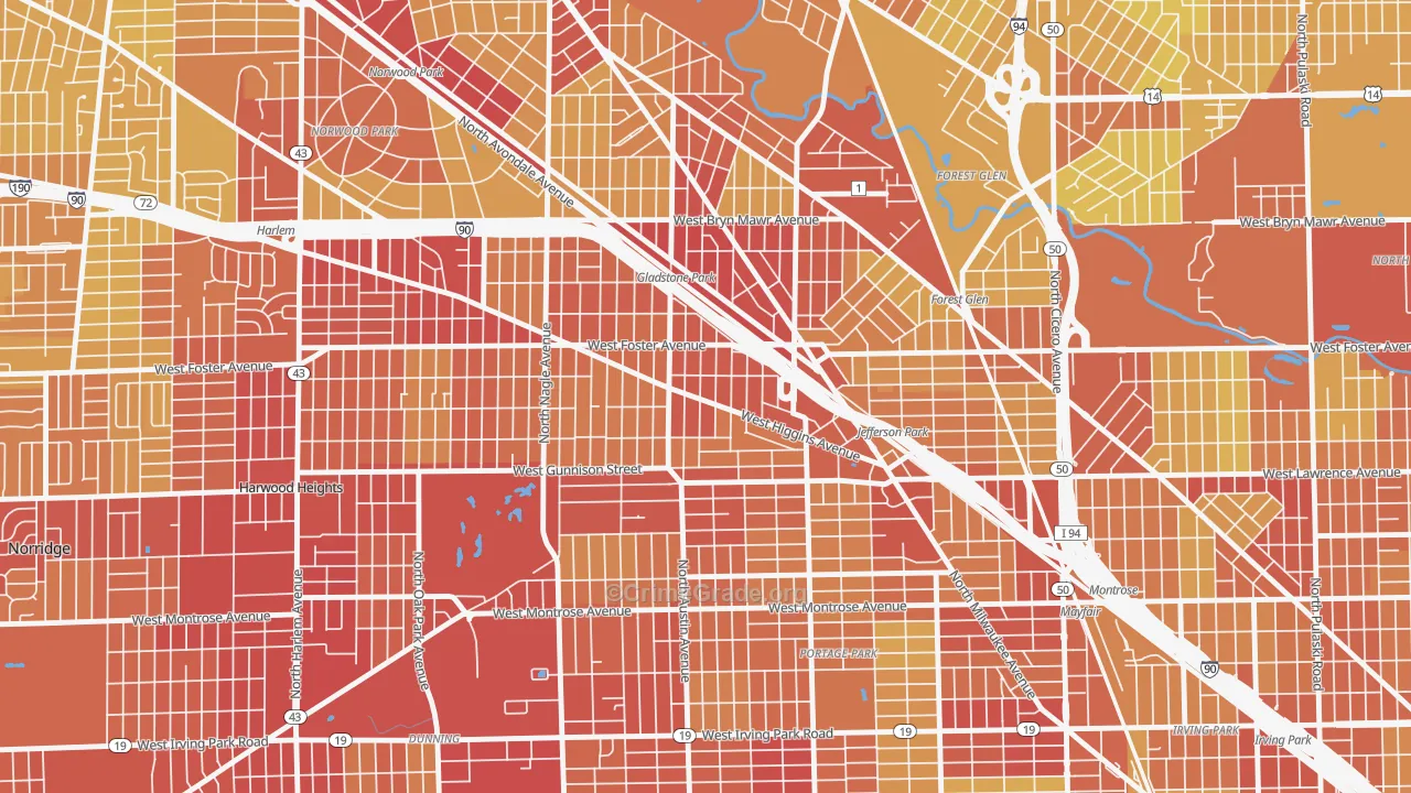 Colonial Gardens, Chicago, IL Map of Vehicle Theft Rates