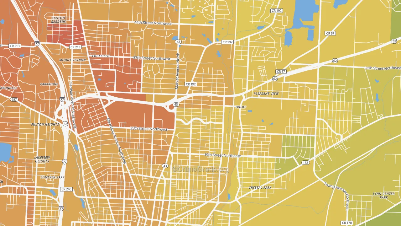 Colonial Heights, Canton, OH Map of Vehicle Theft Rates
