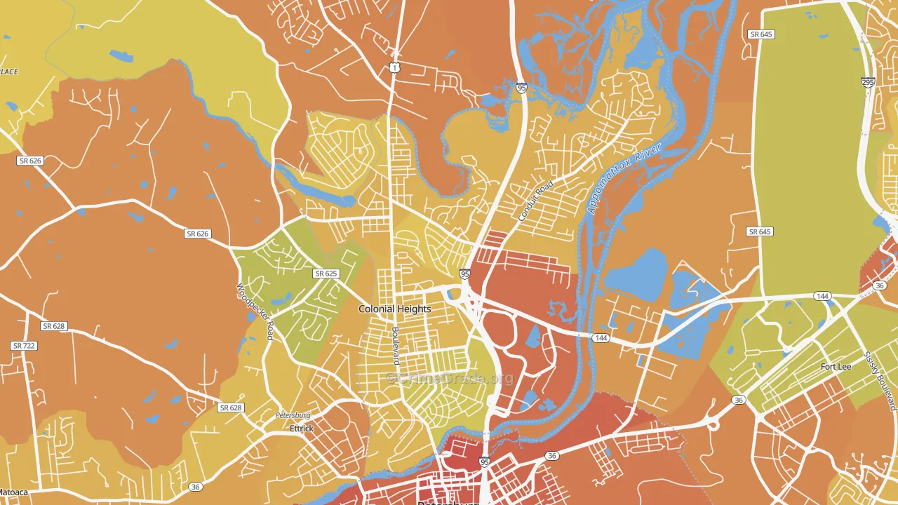 Colonial Heights City, VA Map of Vehicle Theft Rates