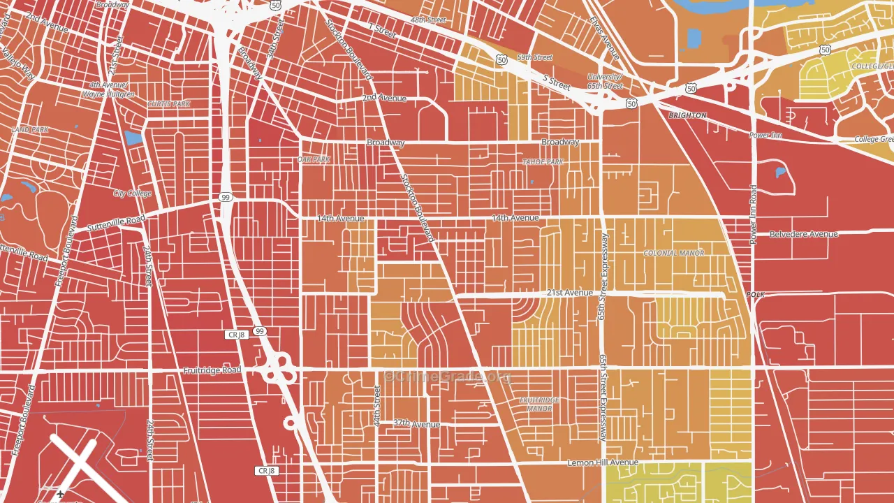 Colonial Heights, Sacramento, CA Map of Vehicle Theft Rates
