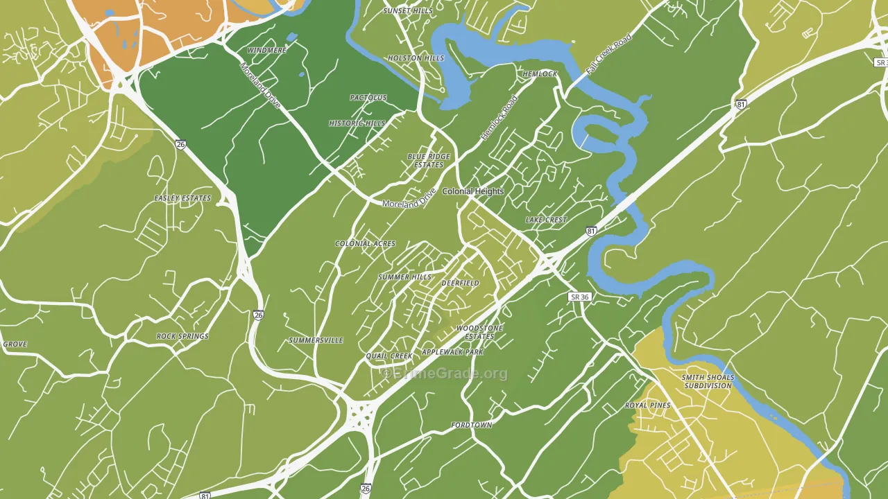 Colonial Heights, TN Map of Vehicle Theft Rates
