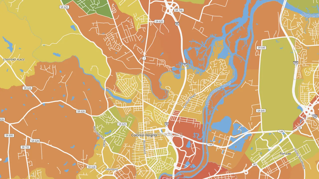 Colonial Heights, VA Map of Vehicle Theft Rates