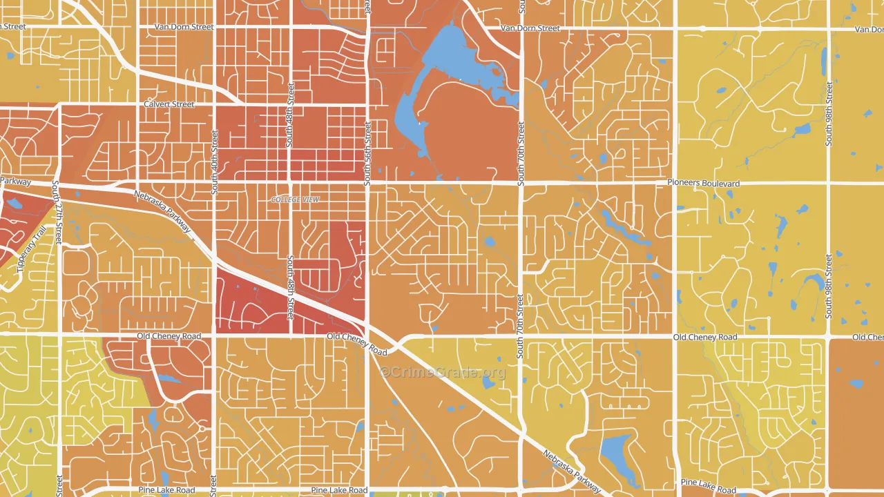 Colonial Hills, Lincoln, NE Map of Vehicle Theft Rates