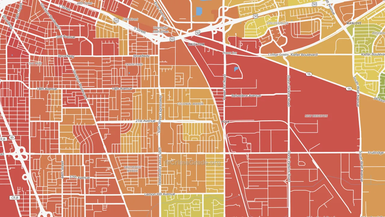 Colonial Manor, Sacramento, CA Map of Vehicle Theft Rates