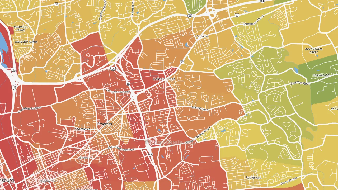 Colonial Park, PA Map of Vehicle Theft Rates